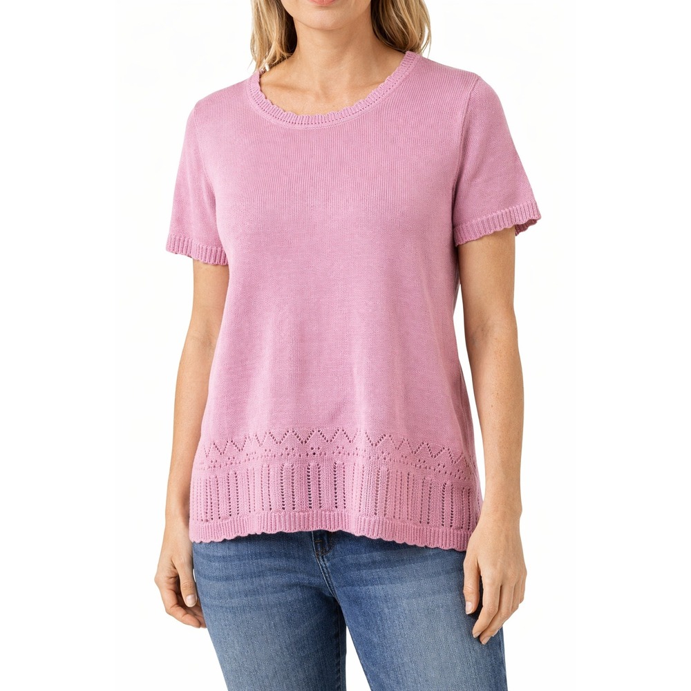 Nikki Pink Knit‎ Top Short Sleeve Summer Sweater Knitwear Womens Size L